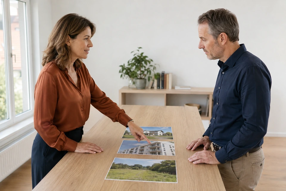 Symbolischer fachlicher Austausch anhand verschiedener Immobilienaufnahmen